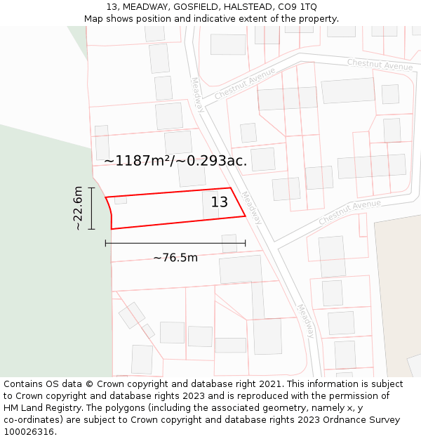 13, MEADWAY, GOSFIELD, HALSTEAD, CO9 1TQ: Plot and title map