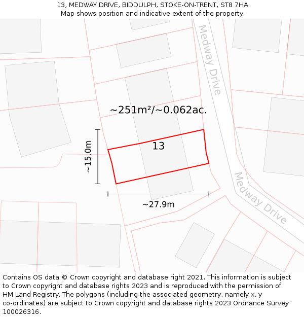 13, MEDWAY DRIVE, BIDDULPH, STOKE-ON-TRENT, ST8 7HA: Plot and title map