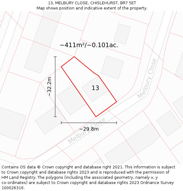 13, MELBURY CLOSE, CHISLEHURST, BR7 5ET: Plot and title map