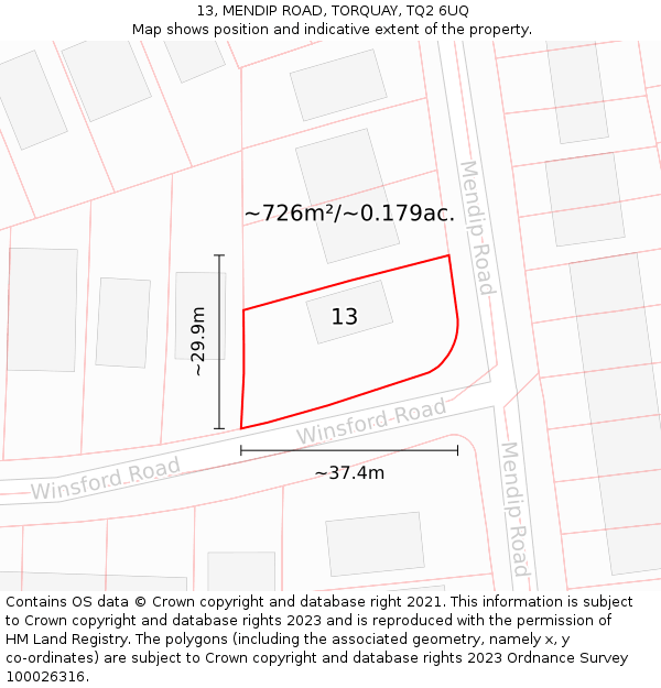 13, MENDIP ROAD, TORQUAY, TQ2 6UQ: Plot and title map