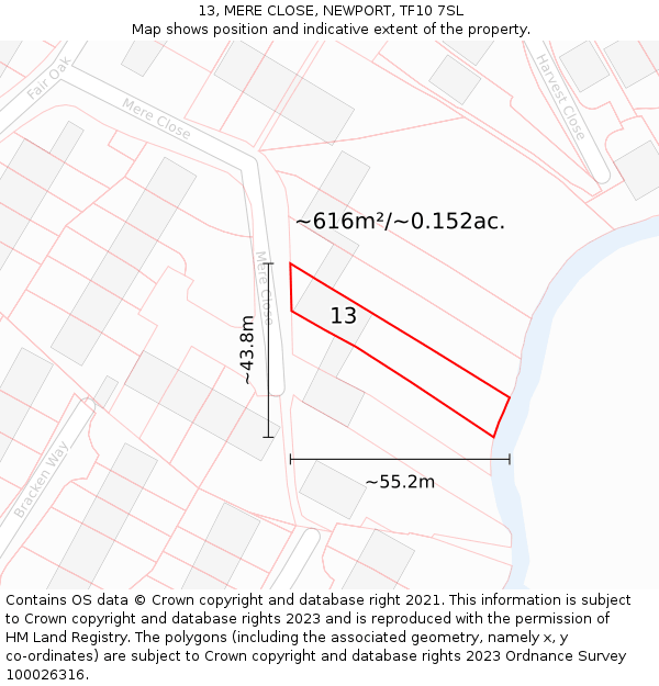 13, MERE CLOSE, NEWPORT, TF10 7SL: Plot and title map