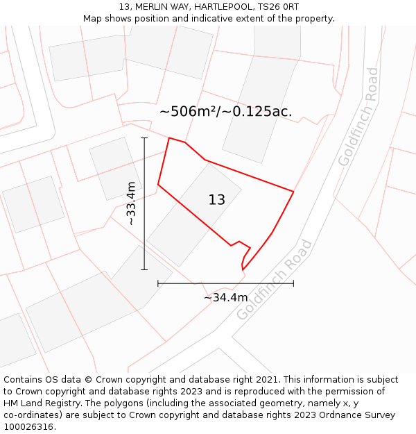 13, MERLIN WAY, HARTLEPOOL, TS26 0RT: Plot and title map
