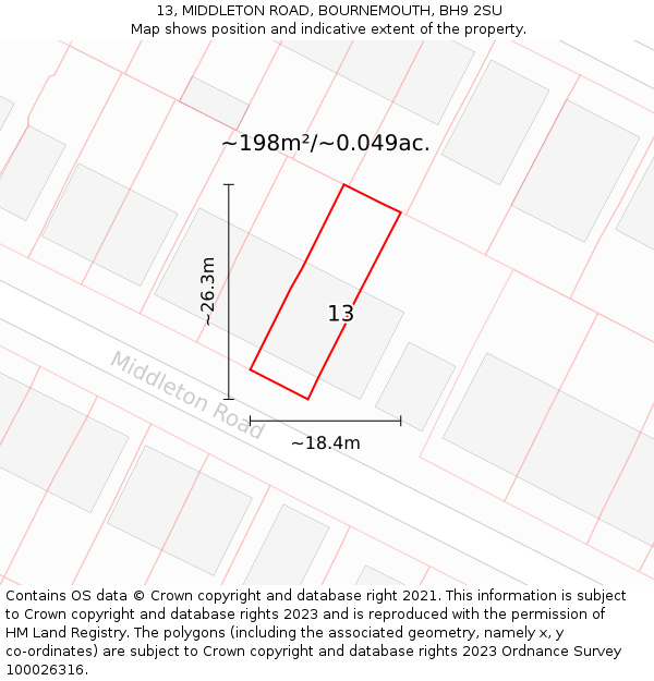 13, MIDDLETON ROAD, BOURNEMOUTH, BH9 2SU: Plot and title map