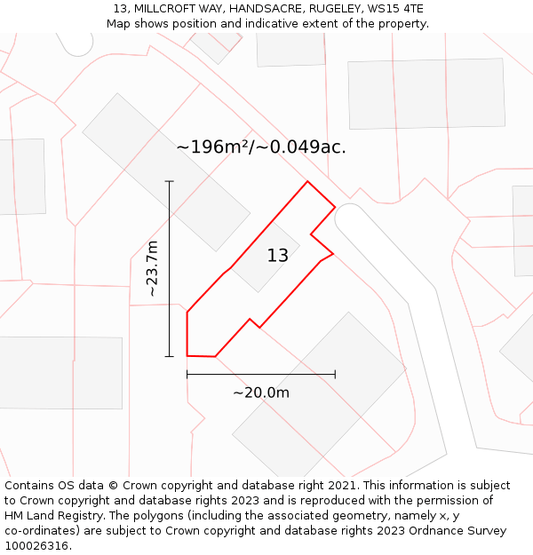 13, MILLCROFT WAY, HANDSACRE, RUGELEY, WS15 4TE: Plot and title map