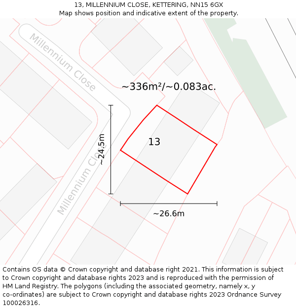 13, MILLENNIUM CLOSE, KETTERING, NN15 6GX: Plot and title map