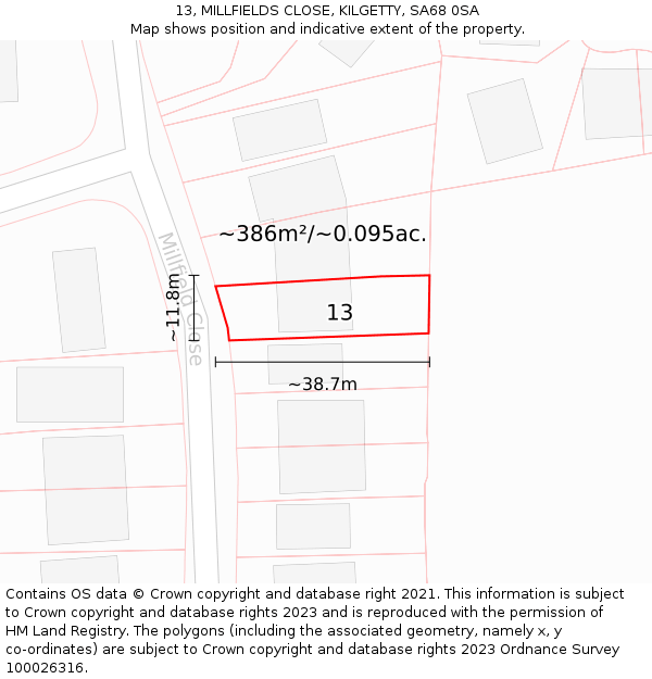 13, MILLFIELDS CLOSE, KILGETTY, SA68 0SA: Plot and title map