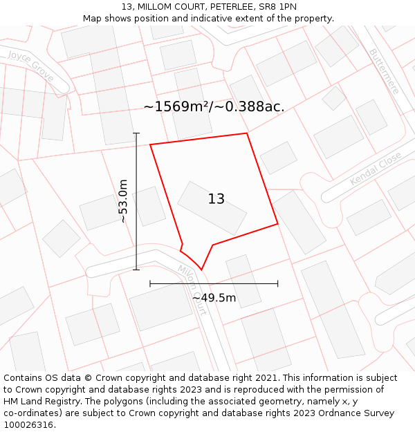 13, MILLOM COURT, PETERLEE, SR8 1PN: Plot and title map