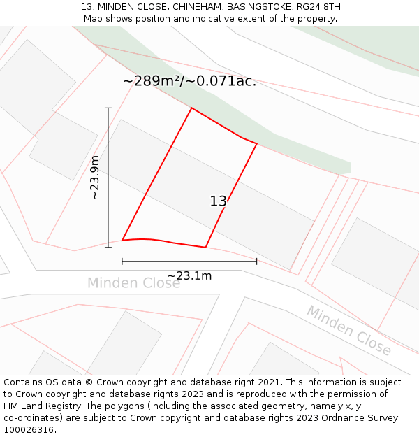 13, MINDEN CLOSE, CHINEHAM, BASINGSTOKE, RG24 8TH: Plot and title map