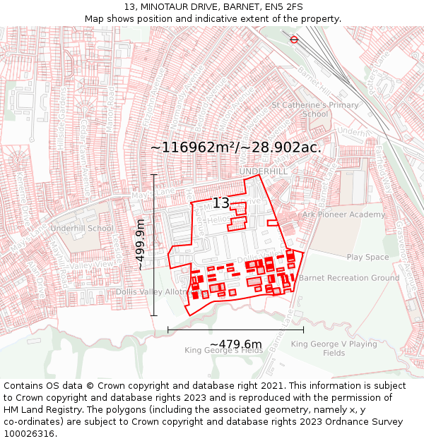13, MINOTAUR DRIVE, BARNET, EN5 2FS: Plot and title map