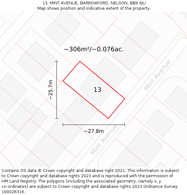 13, MINT AVENUE, BARROWFORD, NELSON, BB9 6JU: Plot and title map