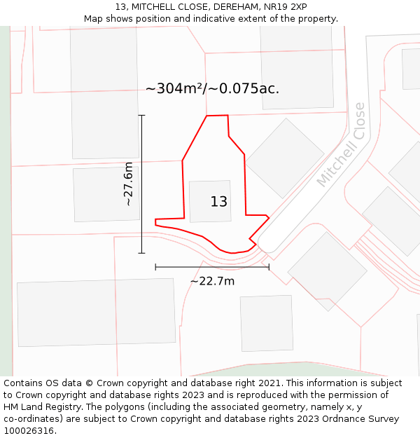 13, MITCHELL CLOSE, DEREHAM, NR19 2XP: Plot and title map