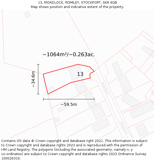 13, MOADLOCK, ROMILEY, STOCKPORT, SK6 4QB: Plot and title map