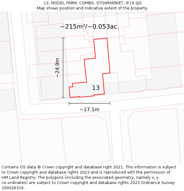 13, MODEL FARM, COMBS, STOWMARKET, IP14 2JG: Plot and title map