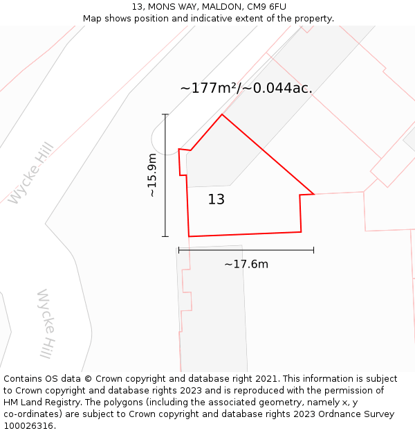 13, MONS WAY, MALDON, CM9 6FU: Plot and title map