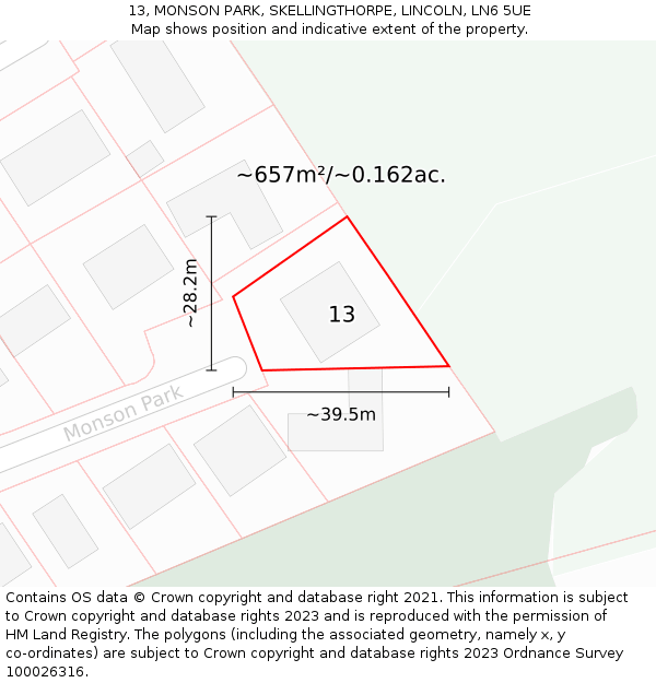 13, MONSON PARK, SKELLINGTHORPE, LINCOLN, LN6 5UE: Plot and title map