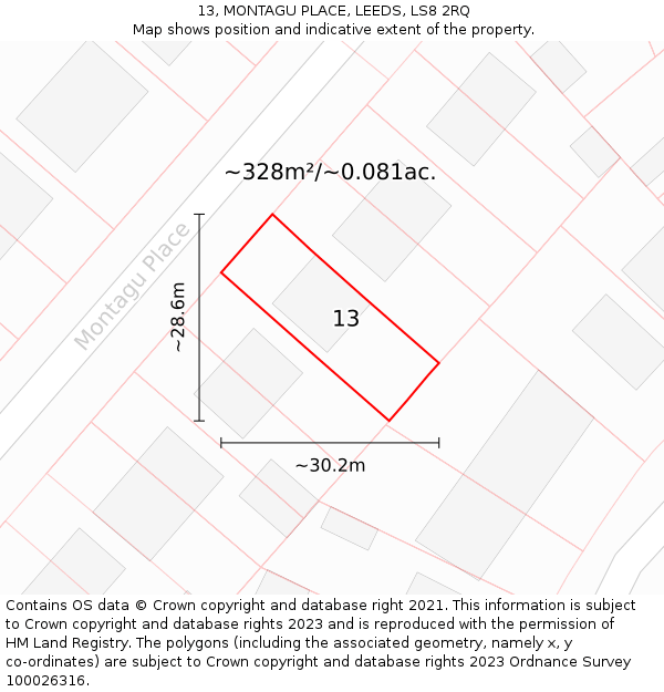 13, MONTAGU PLACE, LEEDS, LS8 2RQ: Plot and title map