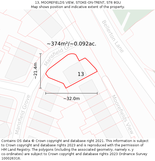 13, MOOREFIELDS VIEW, STOKE-ON-TRENT, ST6 8GU: Plot and title map