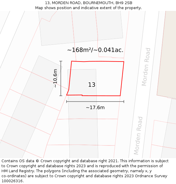 13, MORDEN ROAD, BOURNEMOUTH, BH9 2SB: Plot and title map