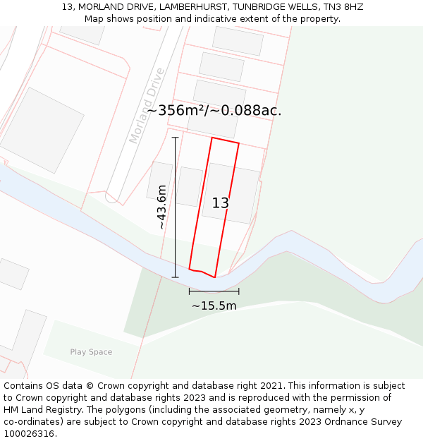 13, MORLAND DRIVE, LAMBERHURST, TUNBRIDGE WELLS, TN3 8HZ: Plot and title map