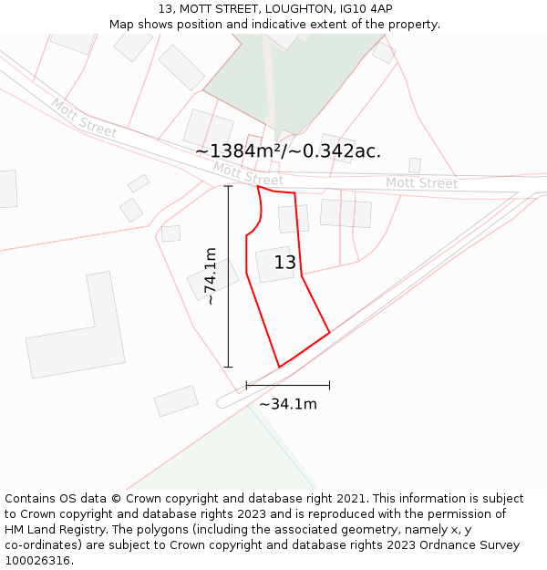 13, MOTT STREET, LOUGHTON, IG10 4AP: Plot and title map