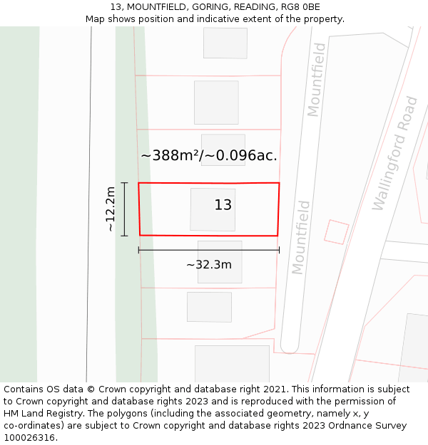 13, MOUNTFIELD, GORING, READING, RG8 0BE: Plot and title map