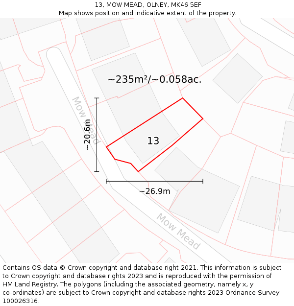 13, MOW MEAD, OLNEY, MK46 5EF: Plot and title map
