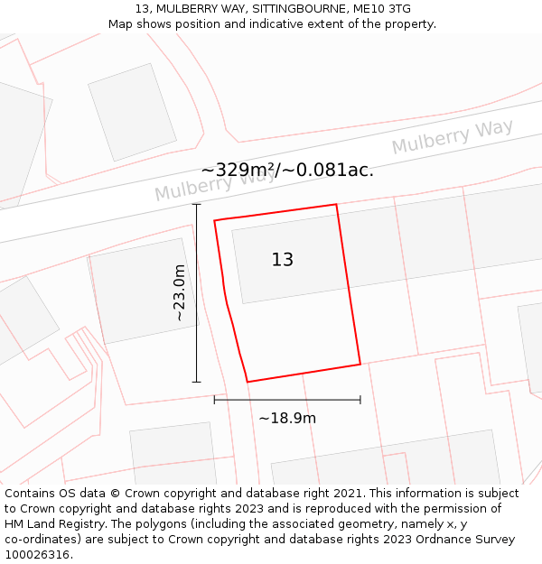 13, MULBERRY WAY, SITTINGBOURNE, ME10 3TG: Plot and title map