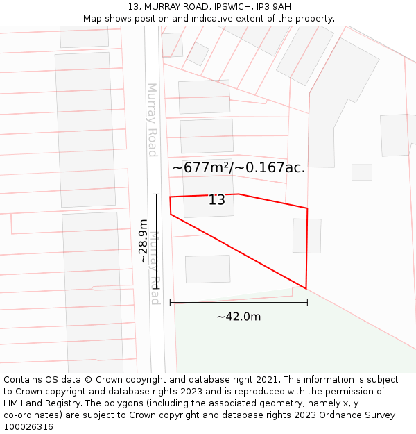 13, MURRAY ROAD, IPSWICH, IP3 9AH: Plot and title map