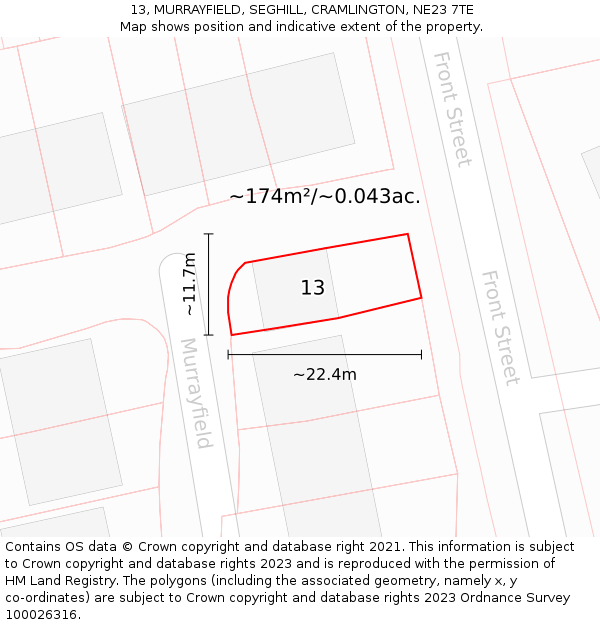 13, MURRAYFIELD, SEGHILL, CRAMLINGTON, NE23 7TE: Plot and title map
