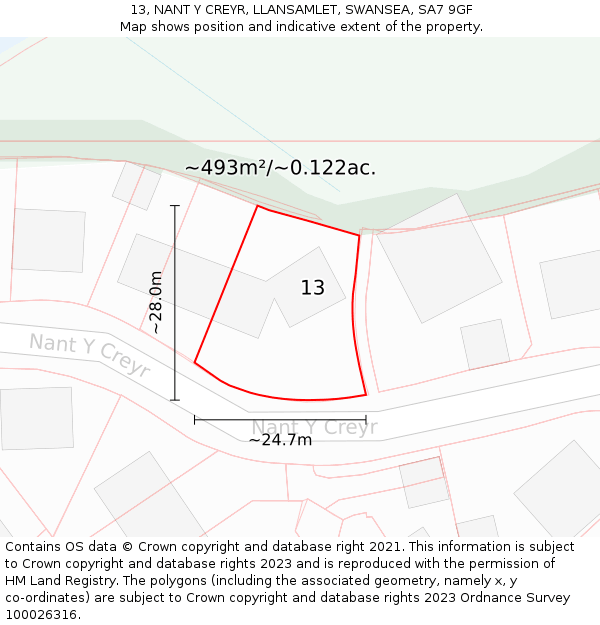 13, NANT Y CREYR, LLANSAMLET, SWANSEA, SA7 9GF: Plot and title map