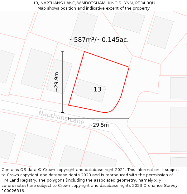 13, NAPTHANS LANE, WIMBOTSHAM, KING'S LYNN, PE34 3QU: Plot and title map