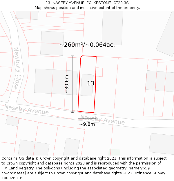 13, NASEBY AVENUE, FOLKESTONE, CT20 3SJ: Plot and title map