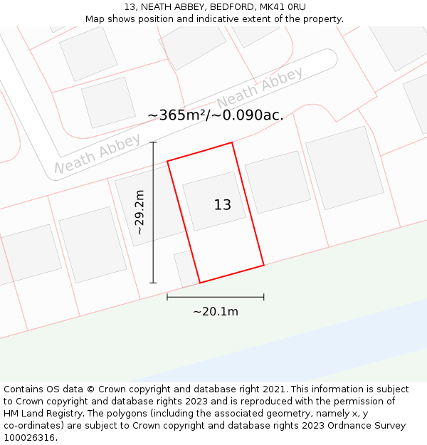 13, NEATH ABBEY, BEDFORD, MK41 0RU: Plot and title map