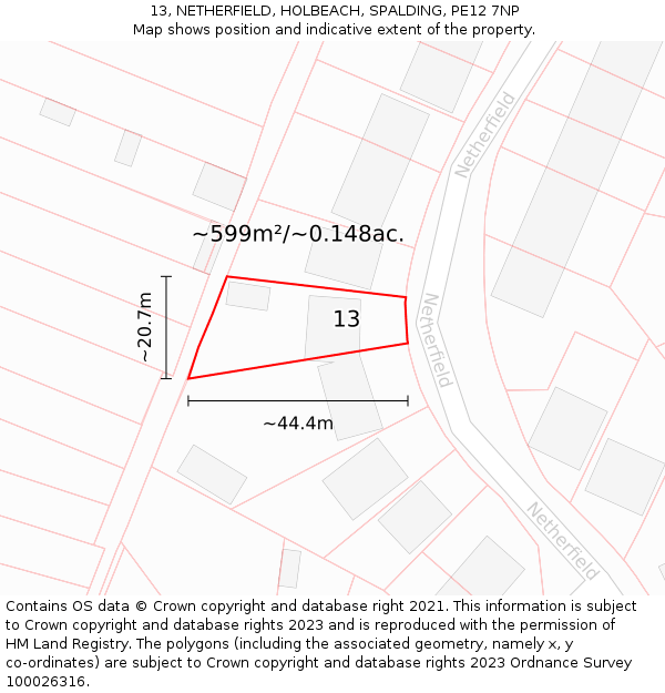 13, NETHERFIELD, HOLBEACH, SPALDING, PE12 7NP: Plot and title map