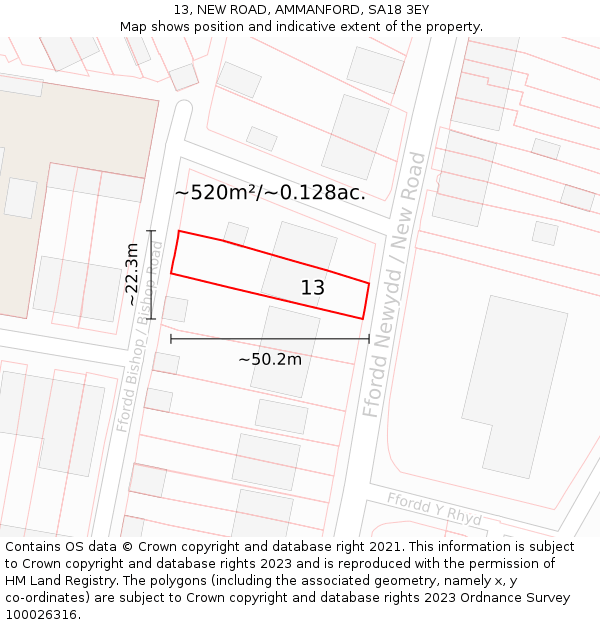 13, NEW ROAD, AMMANFORD, SA18 3EY: Plot and title map