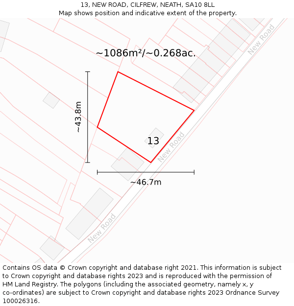 13, NEW ROAD, CILFREW, NEATH, SA10 8LL: Plot and title map