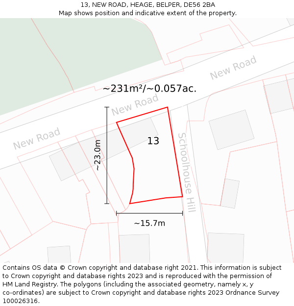 13, NEW ROAD, HEAGE, BELPER, DE56 2BA: Plot and title map