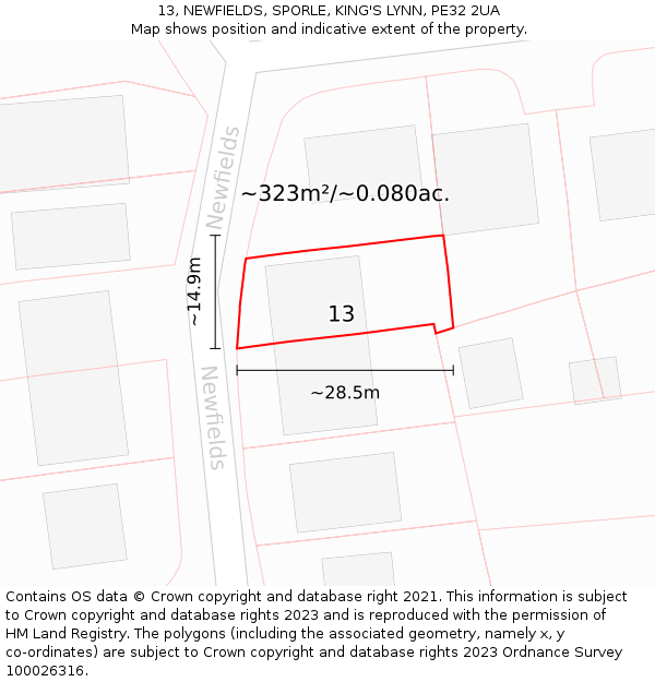 13, NEWFIELDS, SPORLE, KING'S LYNN, PE32 2UA: Plot and title map