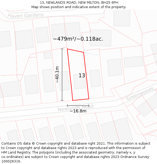 13, NEWLANDS ROAD, NEW MILTON, BH25 6PH: Plot and title map
