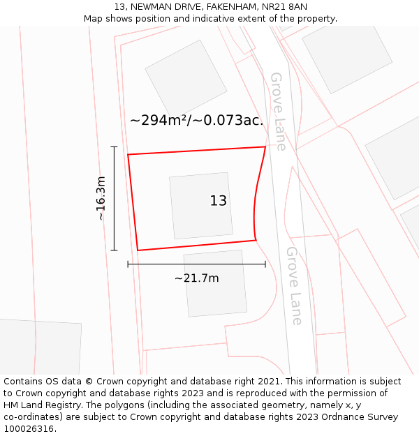 13, NEWMAN DRIVE, FAKENHAM, NR21 8AN: Plot and title map