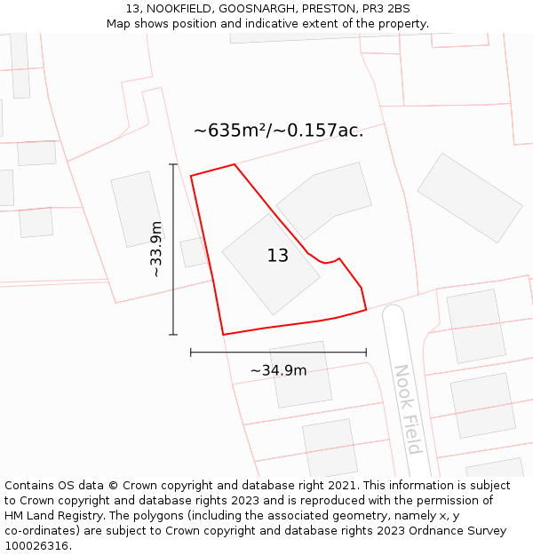 13, NOOKFIELD, GOOSNARGH, PRESTON, PR3 2BS: Plot and title map