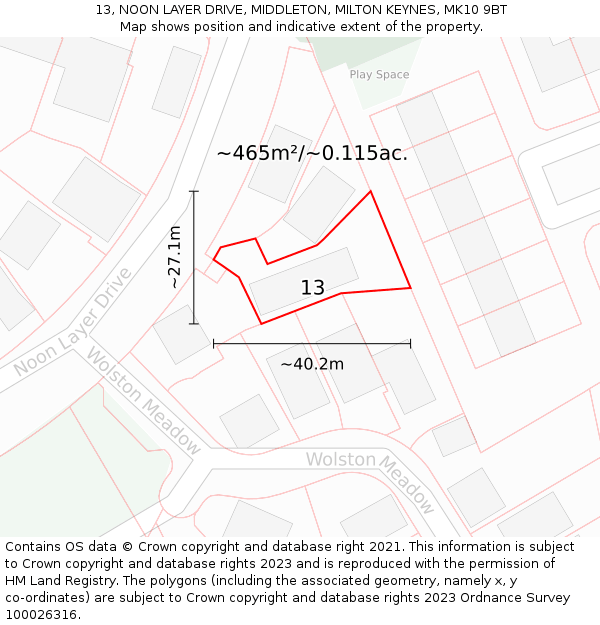 13, NOON LAYER DRIVE, MIDDLETON, MILTON KEYNES, MK10 9BT: Plot and title map
