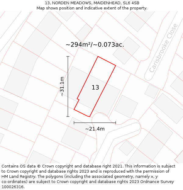 13, NORDEN MEADOWS, MAIDENHEAD, SL6 4SB: Plot and title map