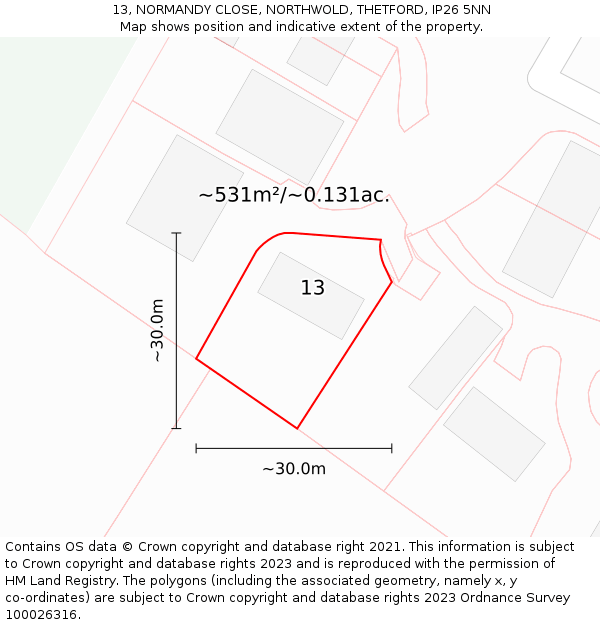 13, NORMANDY CLOSE, NORTHWOLD, THETFORD, IP26 5NN: Plot and title map