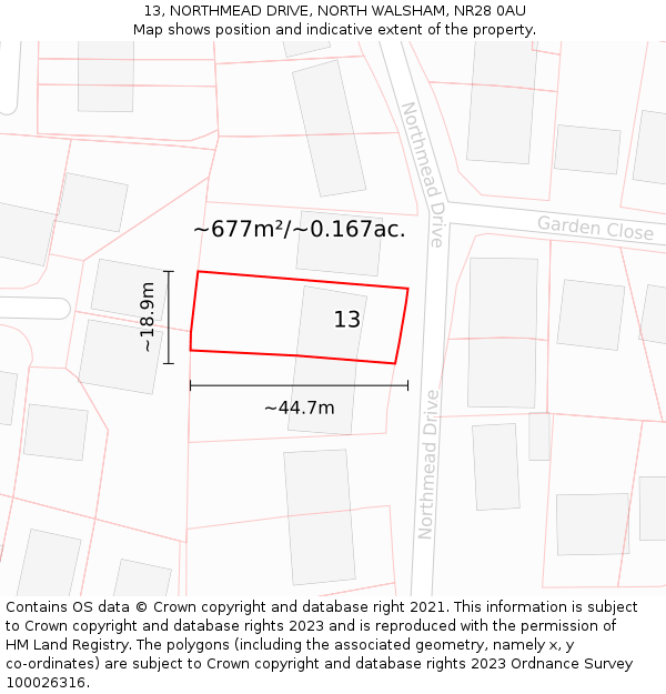 13, NORTHMEAD DRIVE, NORTH WALSHAM, NR28 0AU: Plot and title map