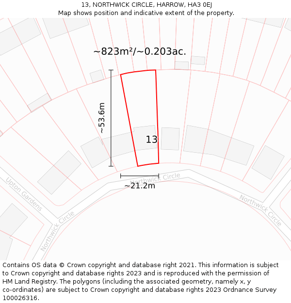 13, NORTHWICK CIRCLE, HARROW, HA3 0EJ: Plot and title map