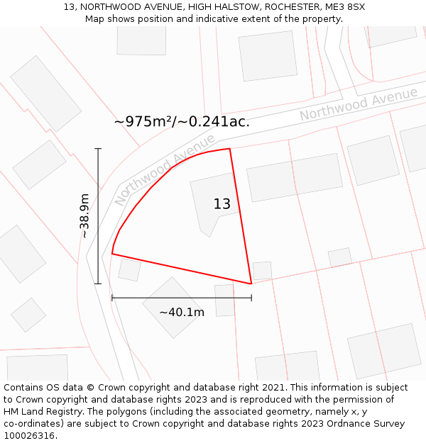 13, NORTHWOOD AVENUE, HIGH HALSTOW, ROCHESTER, ME3 8SX: Plot and title map