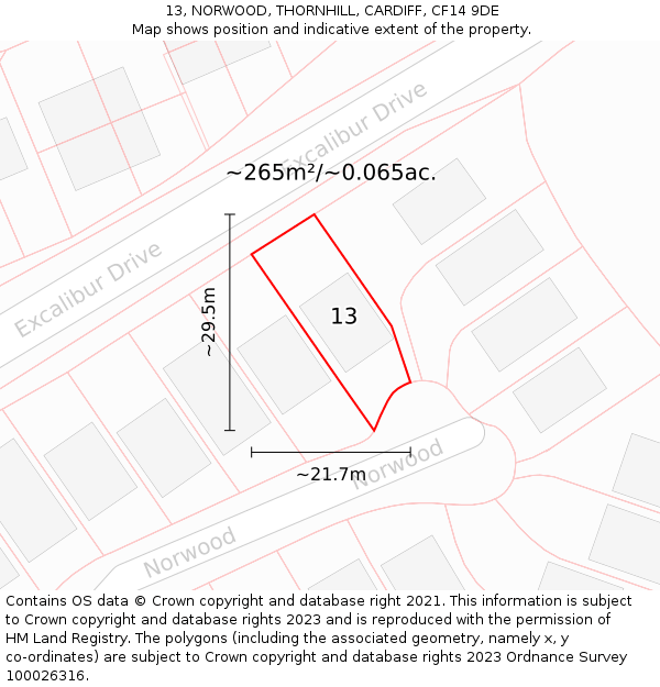 13, NORWOOD, THORNHILL, CARDIFF, CF14 9DE: Plot and title map