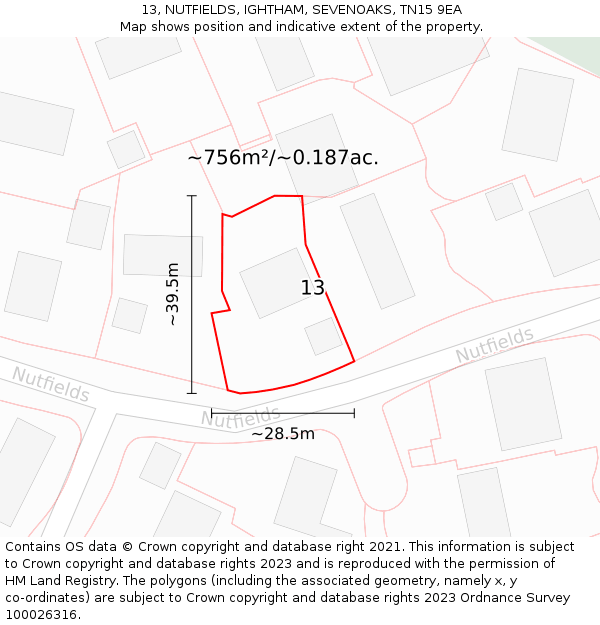 13, NUTFIELDS, IGHTHAM, SEVENOAKS, TN15 9EA: Plot and title map