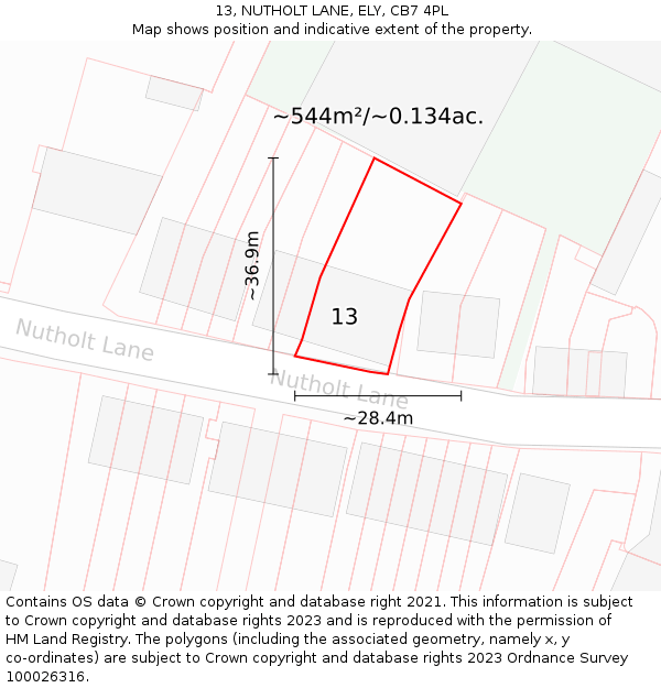 13, NUTHOLT LANE, ELY, CB7 4PL: Plot and title map